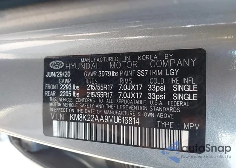 2021 Hyundai Kona Sel from USA, damaged, VIN KM8K22AA9MU616814